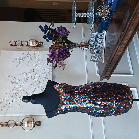 Super Sexy Multicolor Sequined Bodycon Mini Dress. Size L - Picture 12 of 17